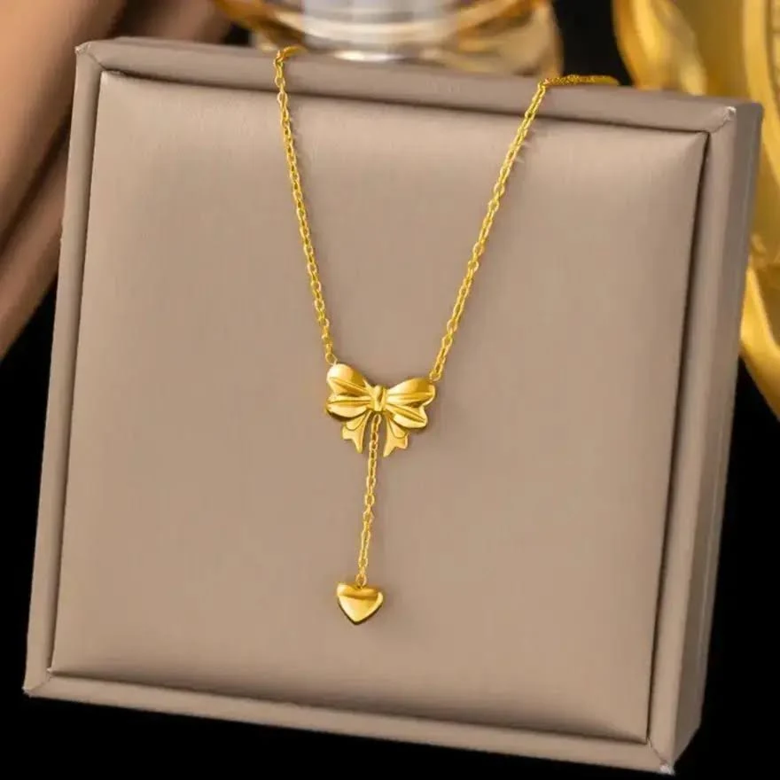 Heart Drop Bow Knot Necklace